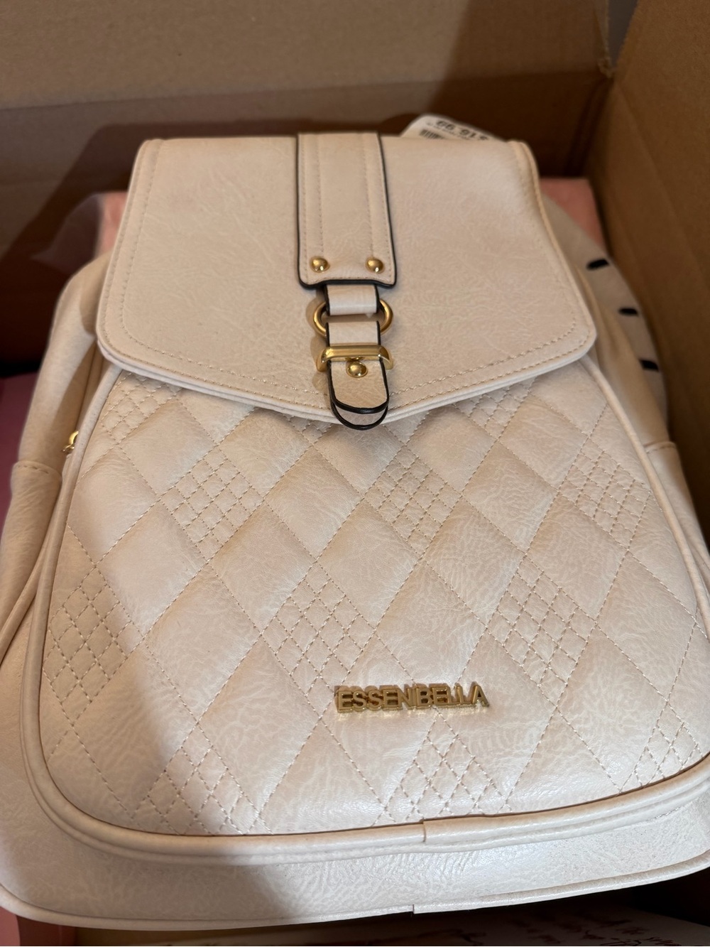 Cream Quilted Women's Backpack